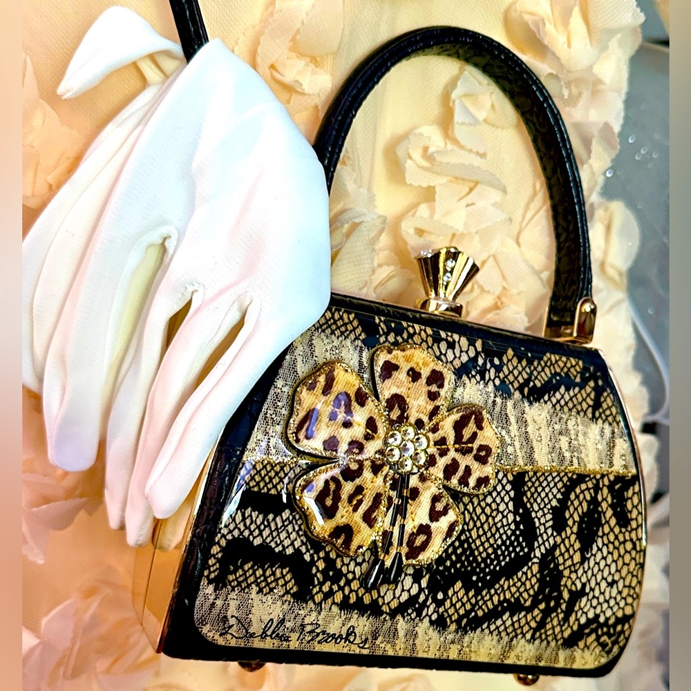 Vintage Debbie Brooks Floral Leopard Print Evening Clutch Purse Handbag - Y2K LN